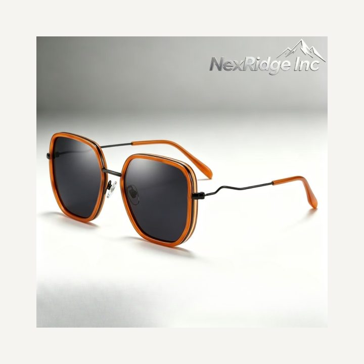 Amber geometric sunglasses on a light studio background