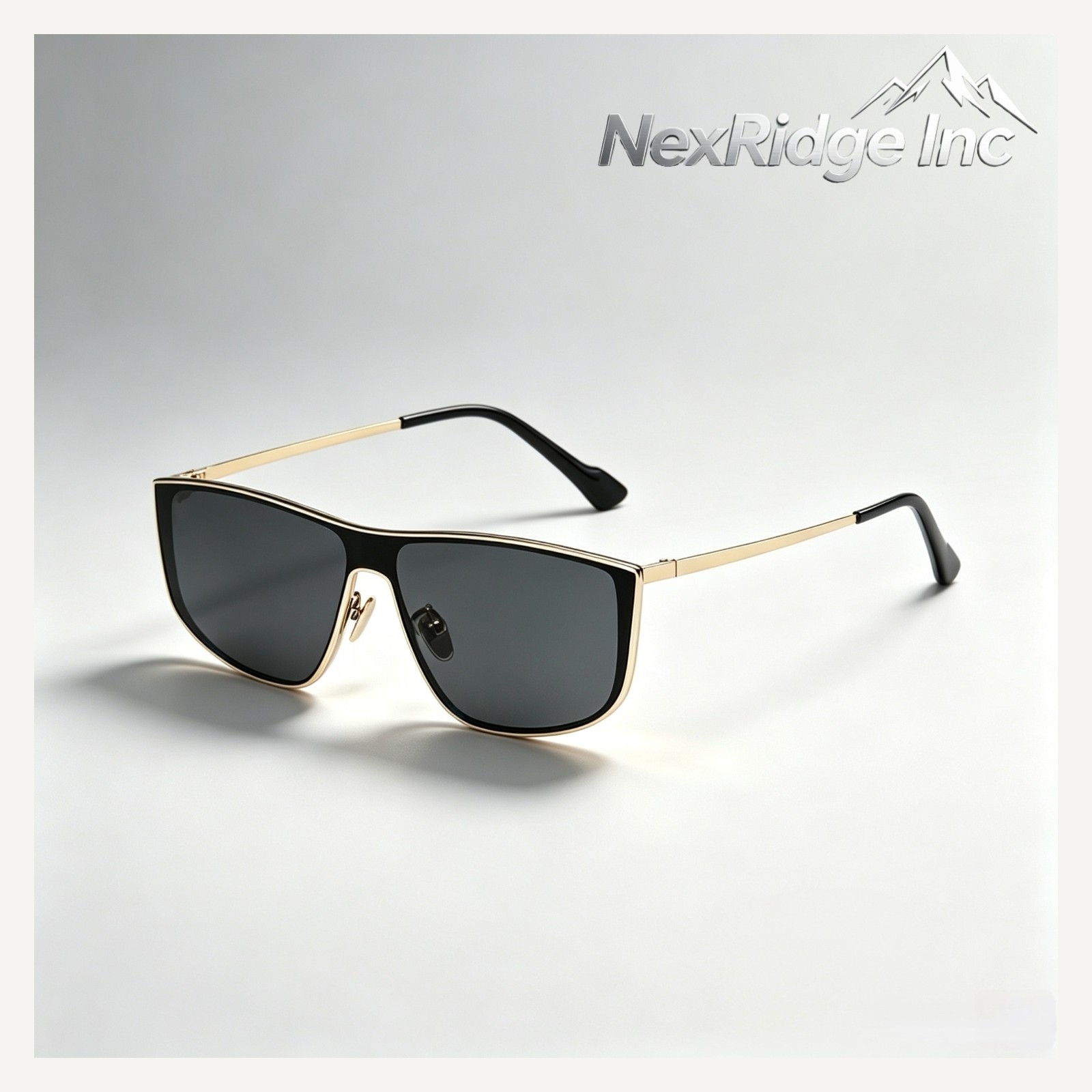 Black shield sunglasses with gold-tone sides