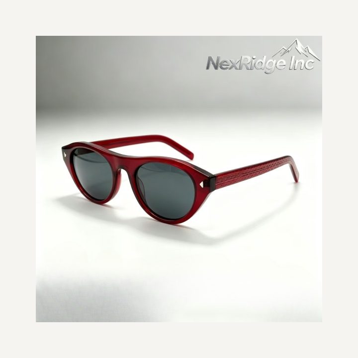 Deep merlot round sunglasses with dark lenses