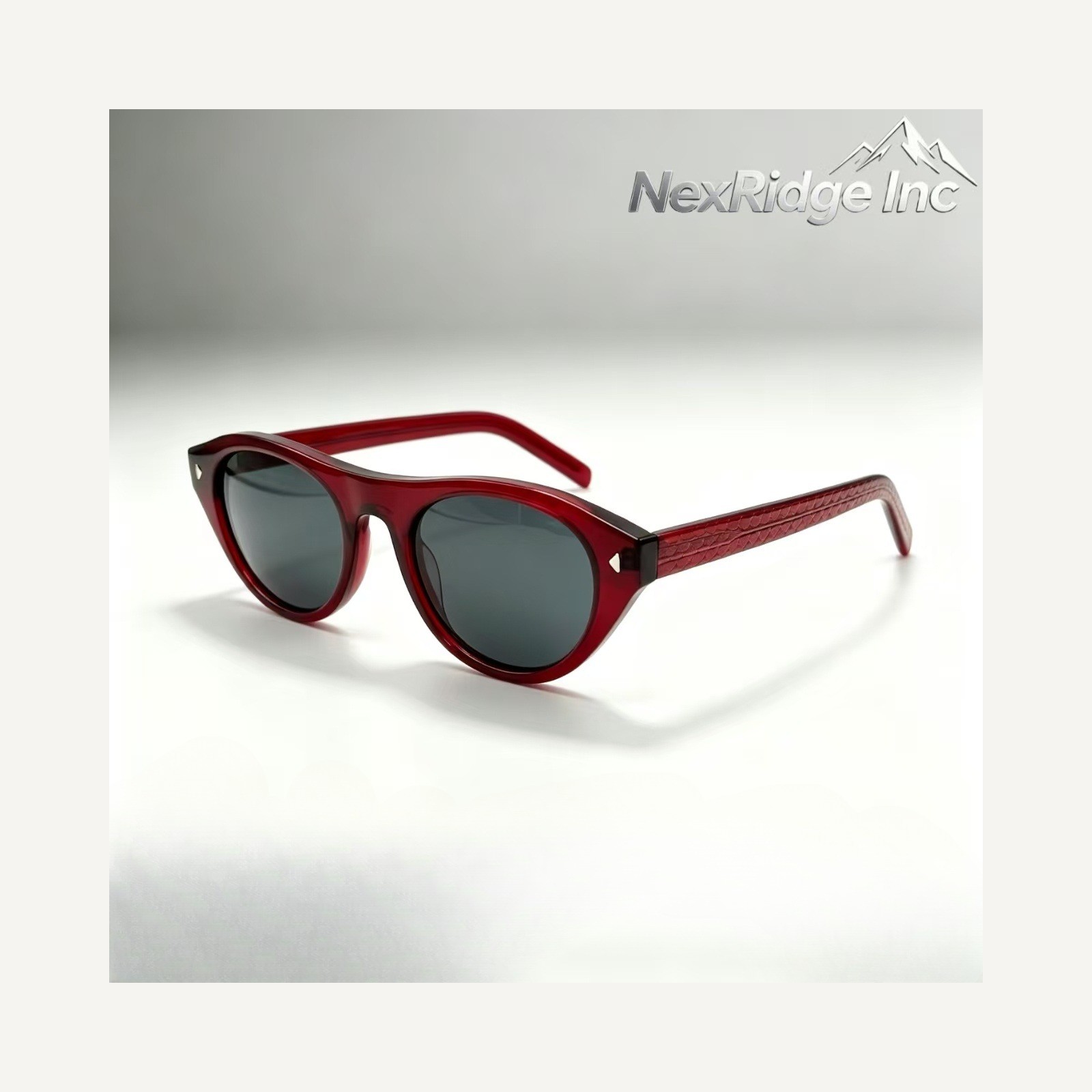 Deep merlot round sunglasses with dark lenses