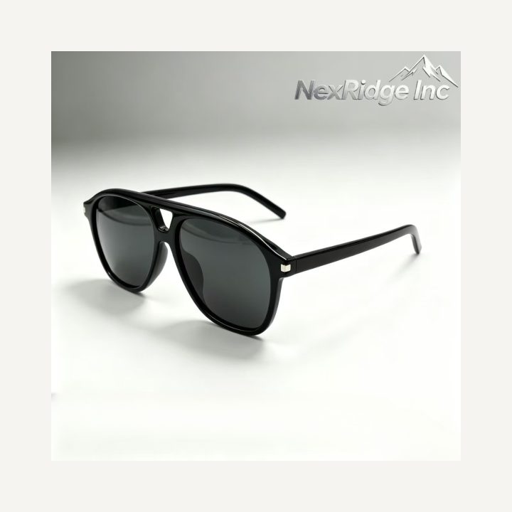 Black aviator sunglasses with a keyhole-style bridge