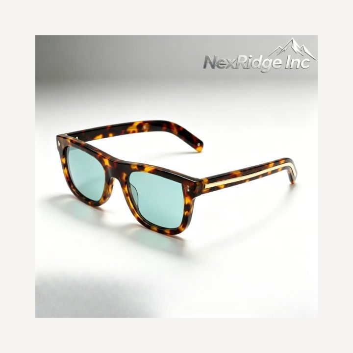 Tortoise square sunglasses with aqua-coloured lenses