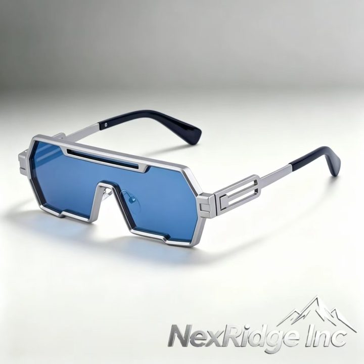 Angular silver-tone and blue shield sunglasses