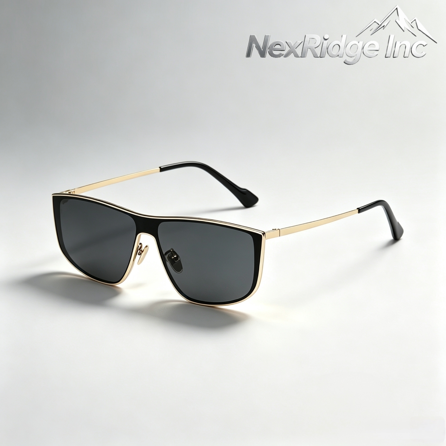 Goldline shield sunglasses styled for an editorial look